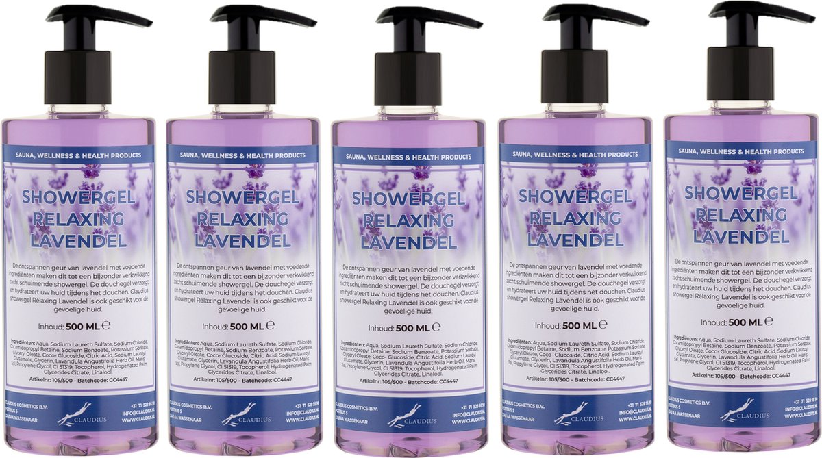 Goedkoopste Douchegel Relaxing Lavendel 500 ml - set van 5 stuks - met gratis pomp - Showergel