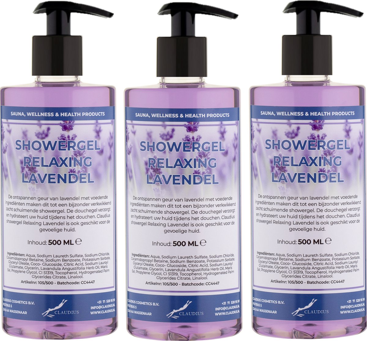Goedkoopste Douchegel Relaxing Lavendel 500 ml - set van 3 stuks - met gratis pomp - Showergel