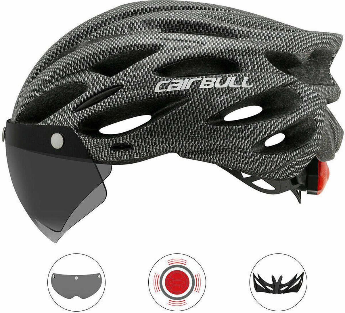 Fietshelm voor volwassenen - Fietshelm voor mannen en vrouwen, lichtgewicht fietshelmen met led-lampje, afneembare magnetische bril, ademende racefiets, mountainbike en e-bikehelmen, Hoofdomtrek: M/L (54-61 cm)/(21,26"-24,02")-GRIJS