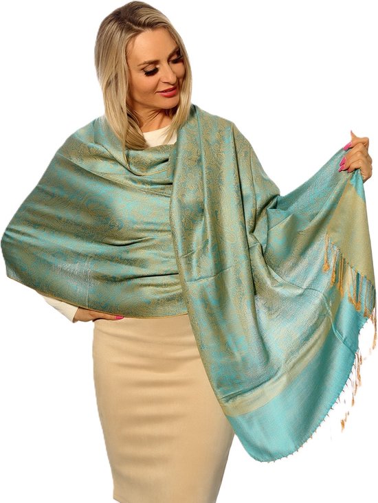 Pashmina Shine-Groen Poeder Blauw-Sjaal Dames-Sjaals-Sjaal Dames Zomer-Cashmere Feel-Stola-Zomer-OmslagdoekPashmina Shien