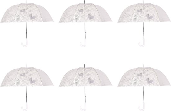 Romantische Doorzichtige Trouwparaplu's - Set van 6 - Perfect voor Bruiloften - Transparante Paraplu met Hartjes | Windproof | 98cm Diameter