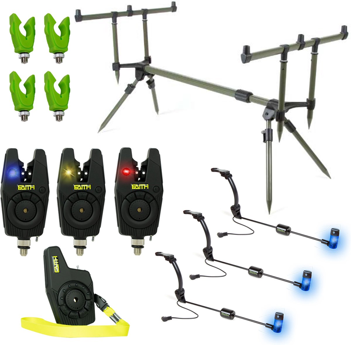 X2 Rodpod - Set - Deluxe 3 Rod - Transformer Rodpod - Incl 3 Beetmelders - 3 Swingers + Leds - Karpervissen