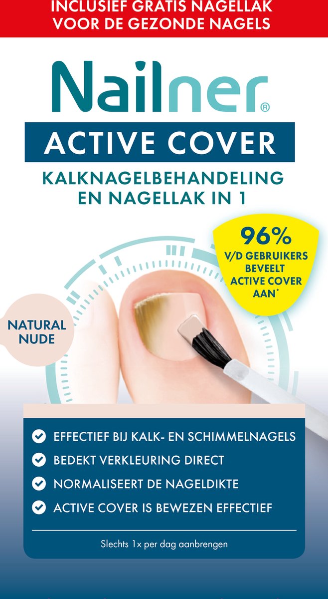 Goedkoopste Nailner Active Cover Nude 2 in 1 - Kalknagelbehandeling voor Kalk en Schimmelnagel, Medische hulpmiddelen om Kalknagels te behandelen, Zuurstofdoorlatende Nagellak voor directe dekking van verkleuring, eenvoudig zonder te vijlen, 30 ml