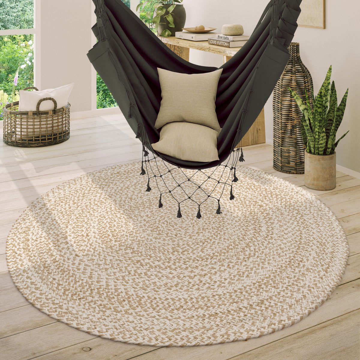 Paco Home Vloerkleed Rond Woonkamer Jute Boho Ethno Handgemaakt Natuurlijk Vloerkleed Ø 100 cm Rund