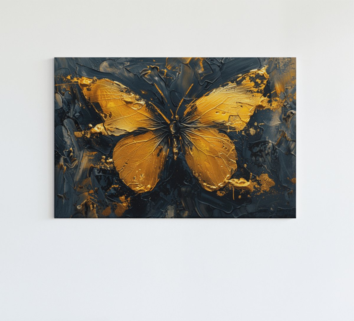 Trendex Global Canvas Schilderij - Gouden Vlinder - Kunst - Olieverf - Wanddecoratie - 60x40x2 cm