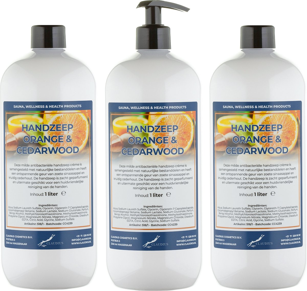 Goedkoopste Handzeep Sweet Orange & Cedarwood 1 liter - met gratis pomp - set van 3 stuks