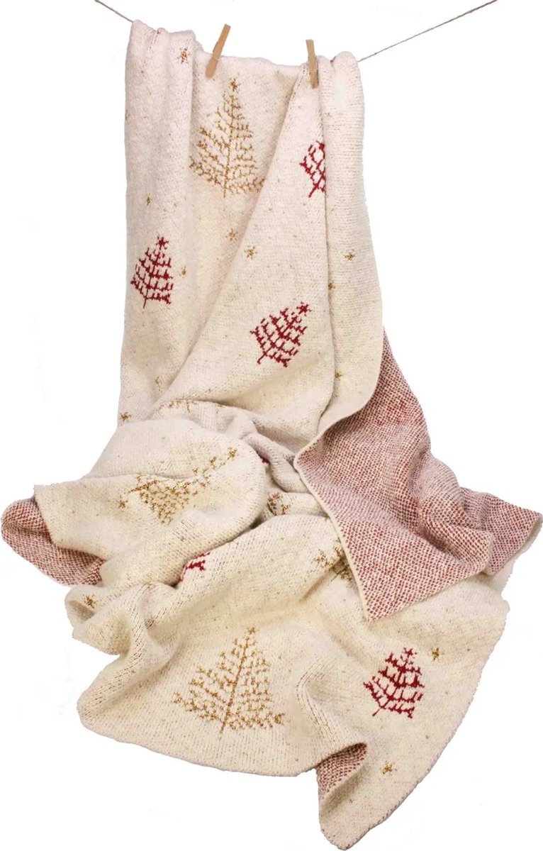 Throw gebreid Kerstbomen 90%katoen/10%metalen garen 125x150c