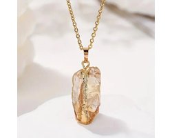 Citrien Edelsteen Ketting - Natuurlijke Agaat - Met Hanger - Geel