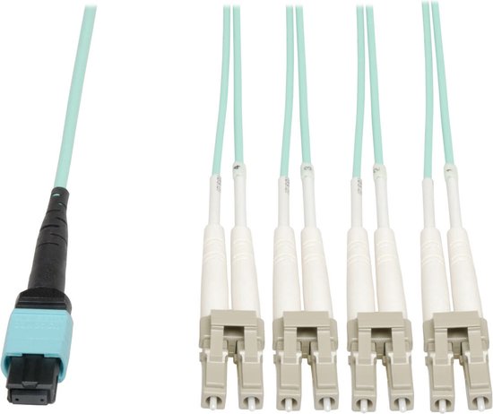 Tripp Lite N844-03M-8LC-P Câble fibre optique 3,05 m OM3 MTP 8x LC Noir, Turquoise