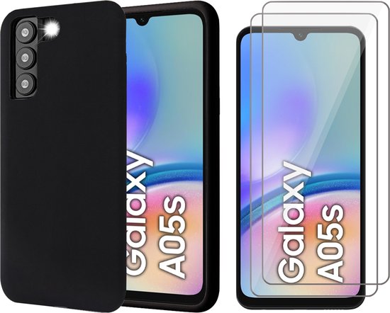 Coque adaptée pour Samsung Galaxy A05s - 2x Glas de Protection d'écran - Coque Arrière Mat Zwart