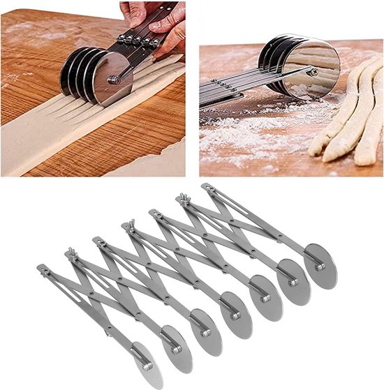 5 Wiel Gebak Cutter RVS Pizza Slicer Multi-Ronde Deeg Cutter Roller Koekje Gebak Mes Verdeler met Handvat