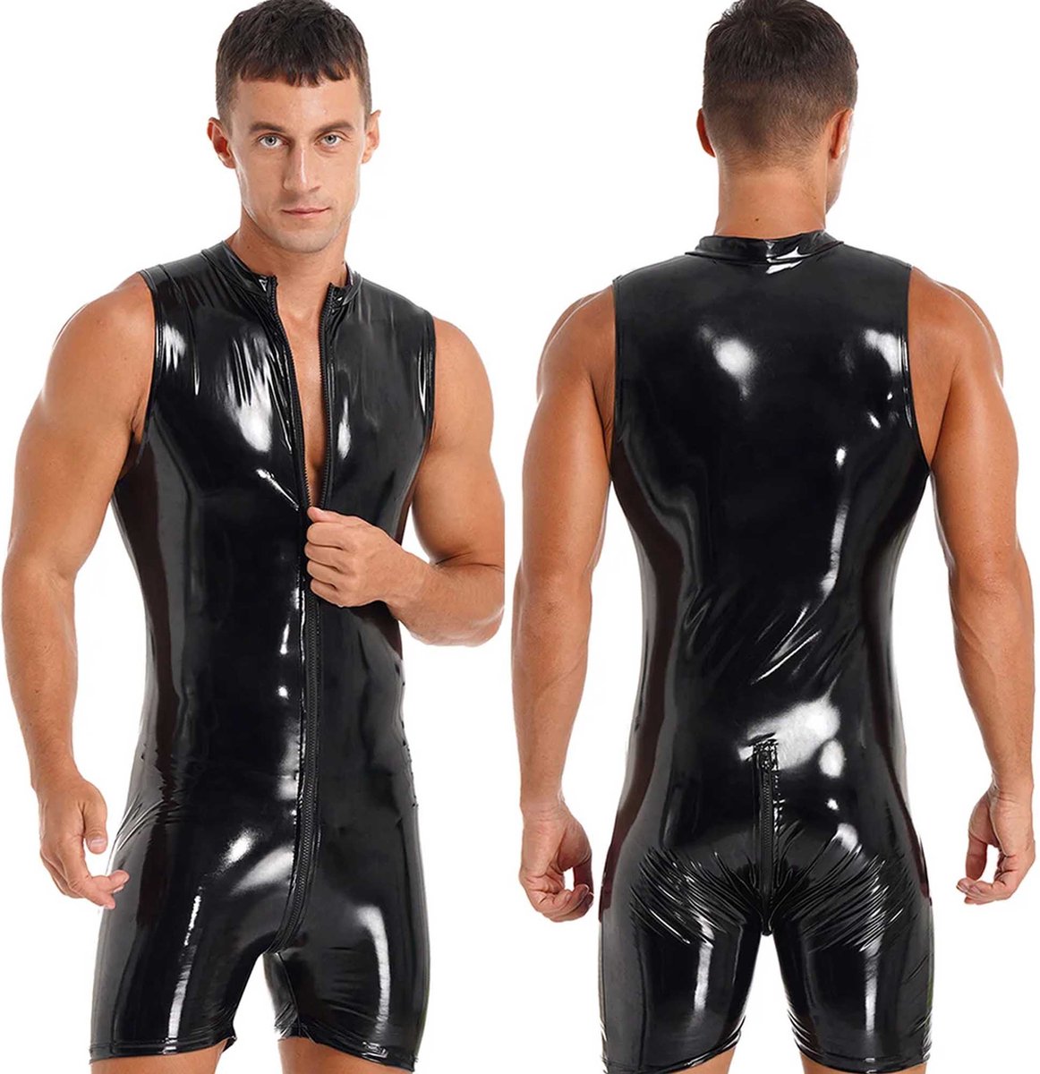 Mannen Wet look Glanzend PVC Catsuit Leer gevangene All-inclusive Mannen Wet look Glanzend PVC Catsuit Leer gevangene All-inclusive