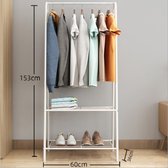 Ceruzo Kledingrek met Schoenenrek - Metaal - Wit - 152 cm hoog - 60 cm breed- Garderobe Opbergrek
