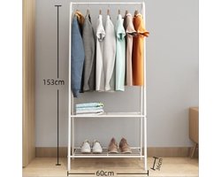 Ceruzo Kledingrek met Schoenenrek - Metaal - Wit - 152 cm hoog - 60 cm breed- Garderobe Opbergrek