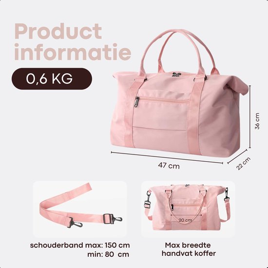 Kioto Travel Bag - Weekend Bag Femme - Bagage à main à main avion - Rose - Hydrofuge