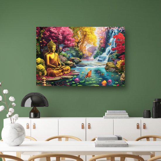 Décoration murale cascade - Décoration murale Art Nouveau - Coloré - Tableaux sur toile éclectique - Peintures sur toile Bouddha - Peintures toile - Toile d'art 150x100 cm
