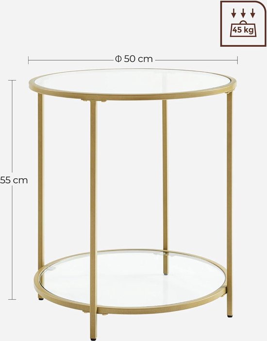 Table d'appoint moderne ronde en Glas trempé avec structure en acier doré - Salon Chambre