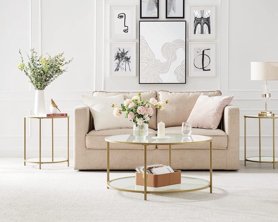 Table d'appoint moderne ronde en Glas trempé avec structure en acier doré - Salon Chambre