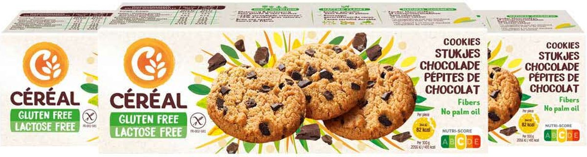 Goedkoopste Céréal Cookies Stukjes Chocolade Glutenvrij & Lactosevrij - 3 x 150 gr - Voordeelverpakking