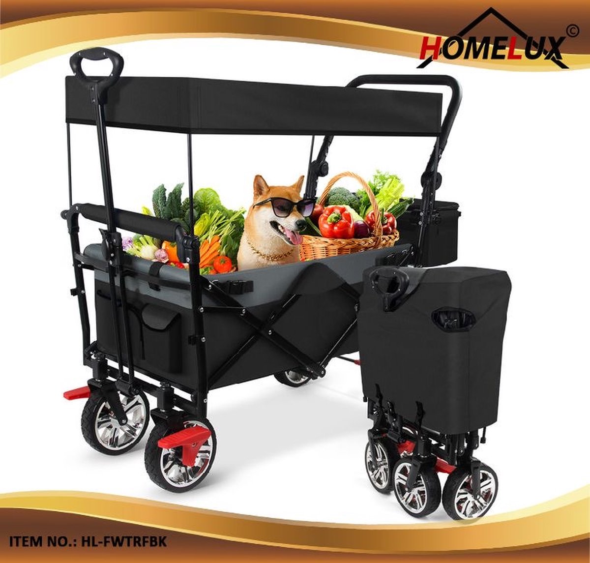 Luxe Bolderkar - Stevige bolderkar - Trekkar - Stevige design met goede banden - Opvouwbaar - 80KG draagkracht - Zwart