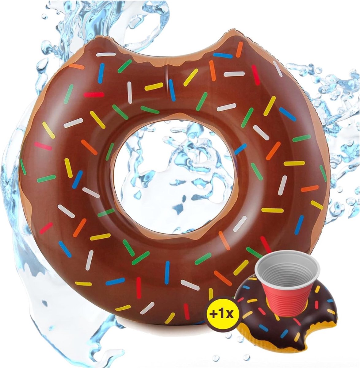 XXL Donut - met Bekerhouder - ø 120cm - Opblaasbaar Zwembadspeelgoed - Zwembad - Waterspeelgoed - Speelgoed - Zwemring - Opblaasfiguur - Zomer - Camping - Vakantie - Bruin