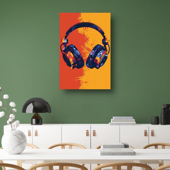 Koptelefoon wanddecoratie - Elektronica wanddecoratie - Schilderijen canvas Achtergrond - Wanddecoratie modern - Canvas - Woondecoratie canvas 80x120 cm