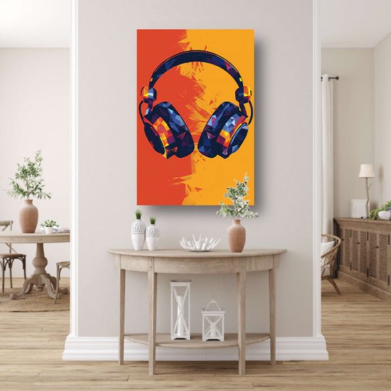 Koptelefoon wanddecoratie - Elektronica wanddecoratie - Schilderijen canvas Achtergrond - Wanddecoratie modern - Canvas - Woondecoratie canvas 80x120 cm