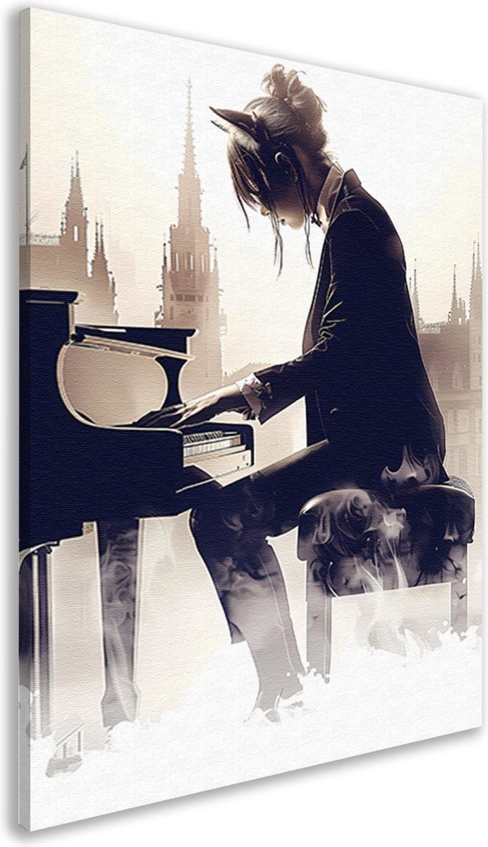 Pianist schilderij - Persoon portret - Schilderij op canvas Stad - Wanddecoratie industrie