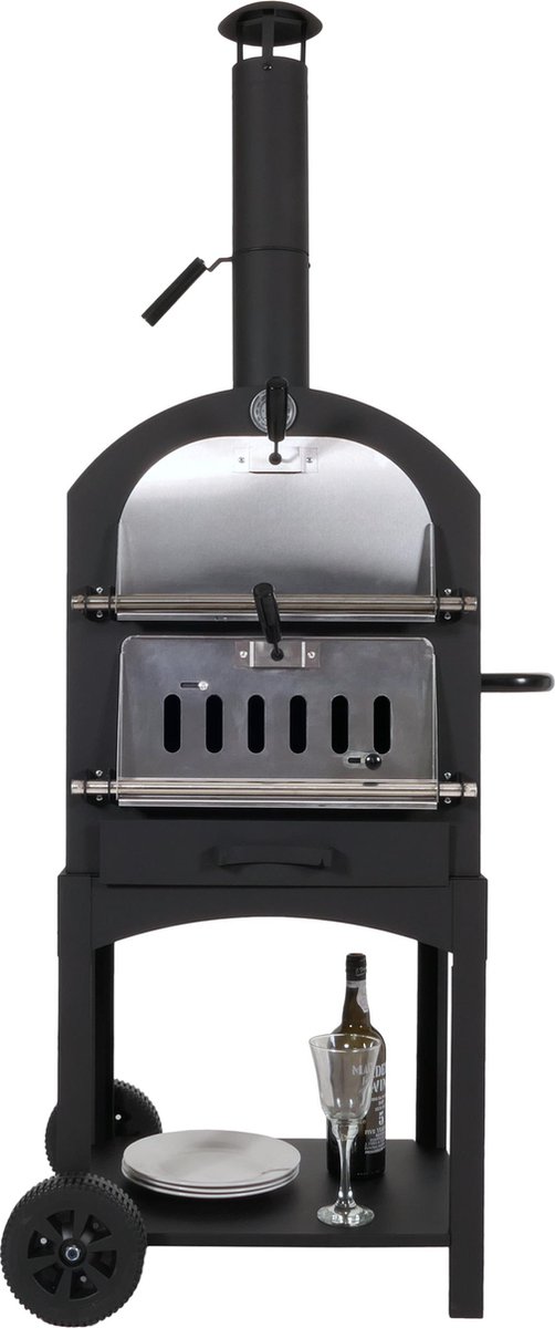 Houtskoolgrill MCW-N15, pizzaoven houtkachel, grillrooster houtskoolrooster pizzasteen, zwart hoge temperatuur gelakt staal van Mimiuo — afbeelding 5