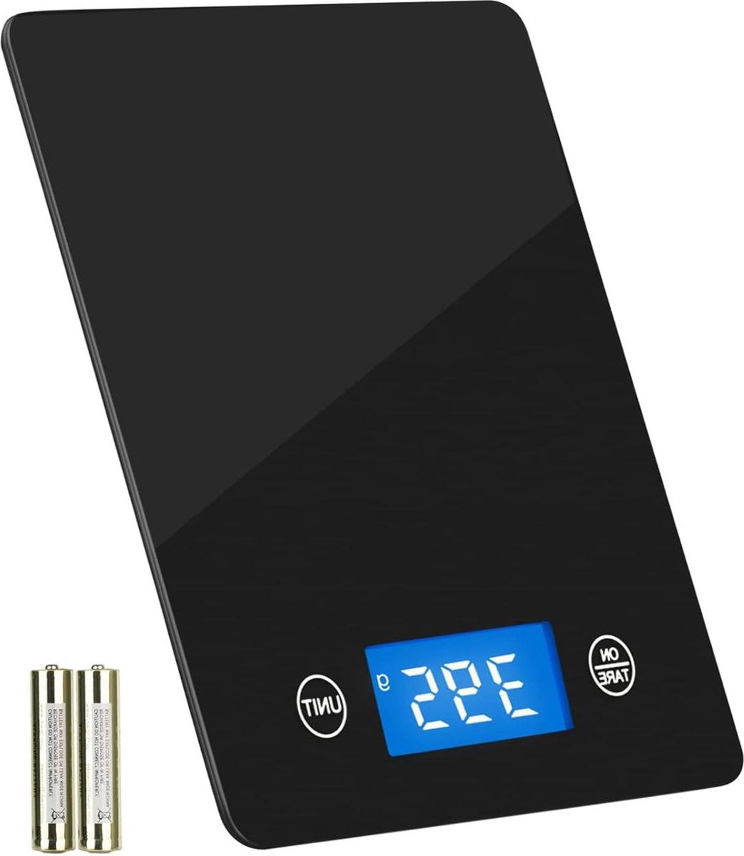Digitale keukenweegschaal 15 kg-33 lb veiligheidsglas LCD-display tarra-functie (zwart)