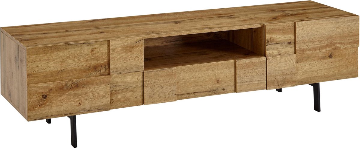 HiFi Lowboard Hangend Mango Massief Hout / Metaal 150x25x35 cm TV-Dressoir Zwart | Design TV-Meubel Modern | TV-Tafel Wand | TV-Bord Woonkamer