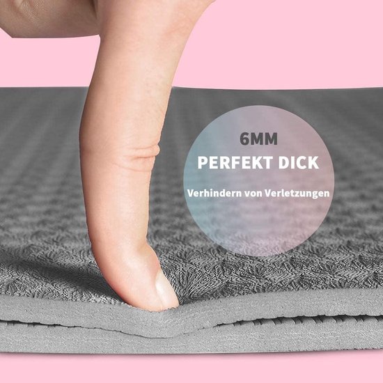 Antislip yogamat met gestructureerd oppervlak en draagband - 6mm dik - voor vrouwen - grijs Yogamat — afbeelding 4