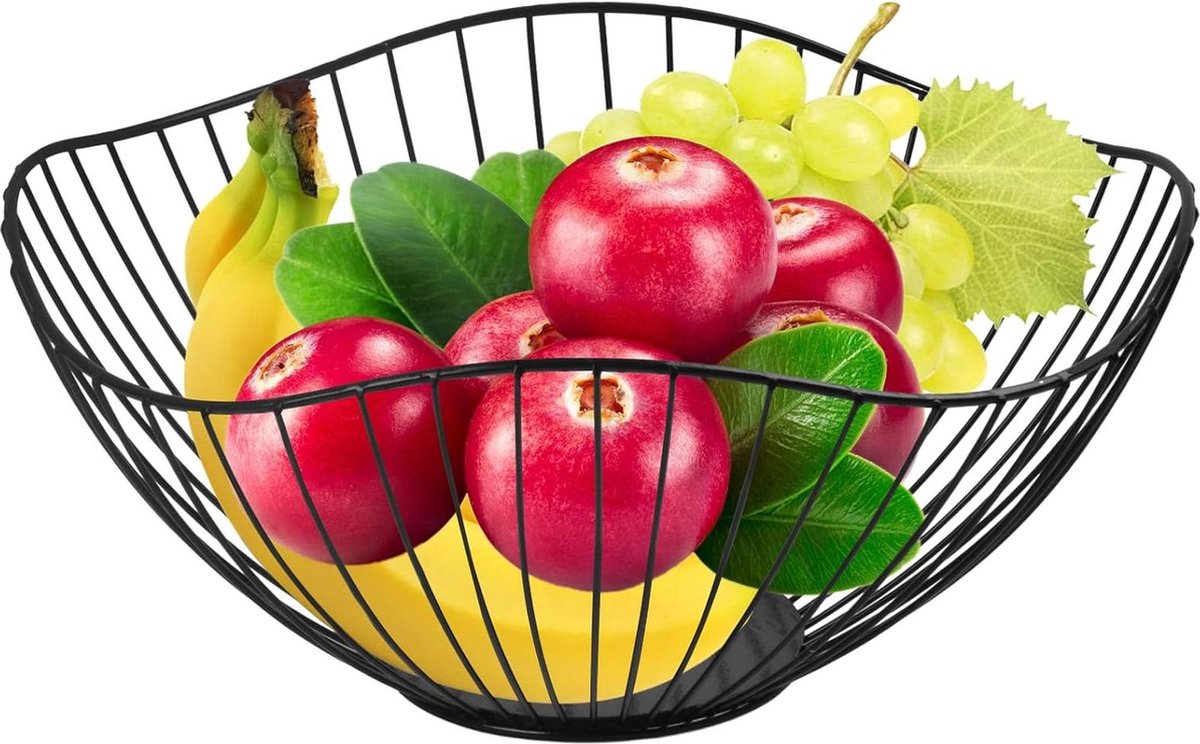Zwarte metalen fruitmand modern design grote capaciteit 26 x 26 x 115 cm Fruitschaal
