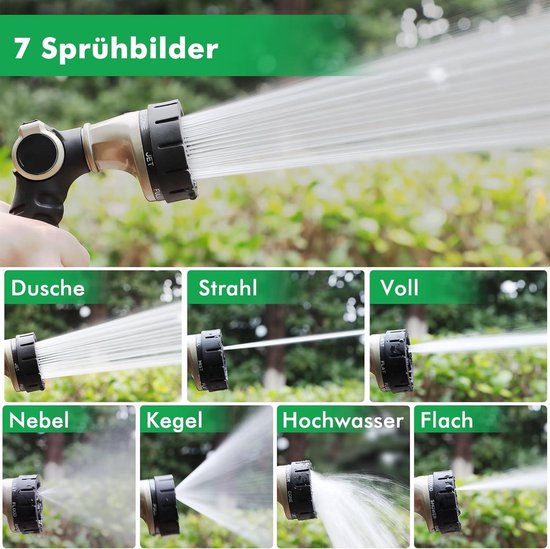 Metaal Heavy Duty Robuuste Tuinwaterspuit - Reinigen en Besproeien - Hogedruk Tuinslang Sproeier - 7 Patronen voor Tuinirrigatie en Autowassen — afbeelding 5