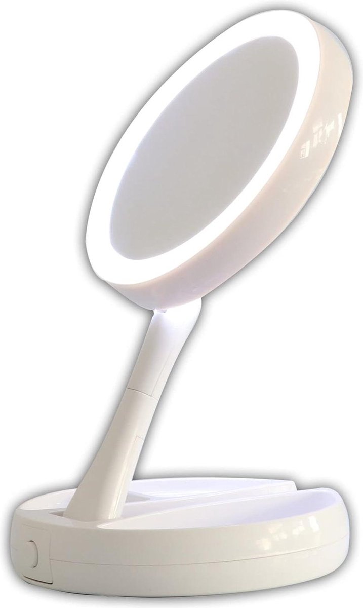 LED-spiegel inklapbaar dubbelzijdig 10-voudige vergroting wit - badkamer make-up-tool