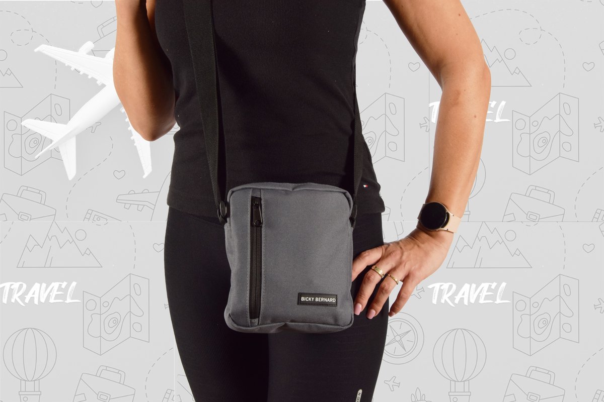Bicky Bernard Crossbody Tas voor Reizen - Grijze Schoudertas voor Dames & Heren – Kleine Festivaltas – 20x18x5cm - Cadeau voor Vrienden