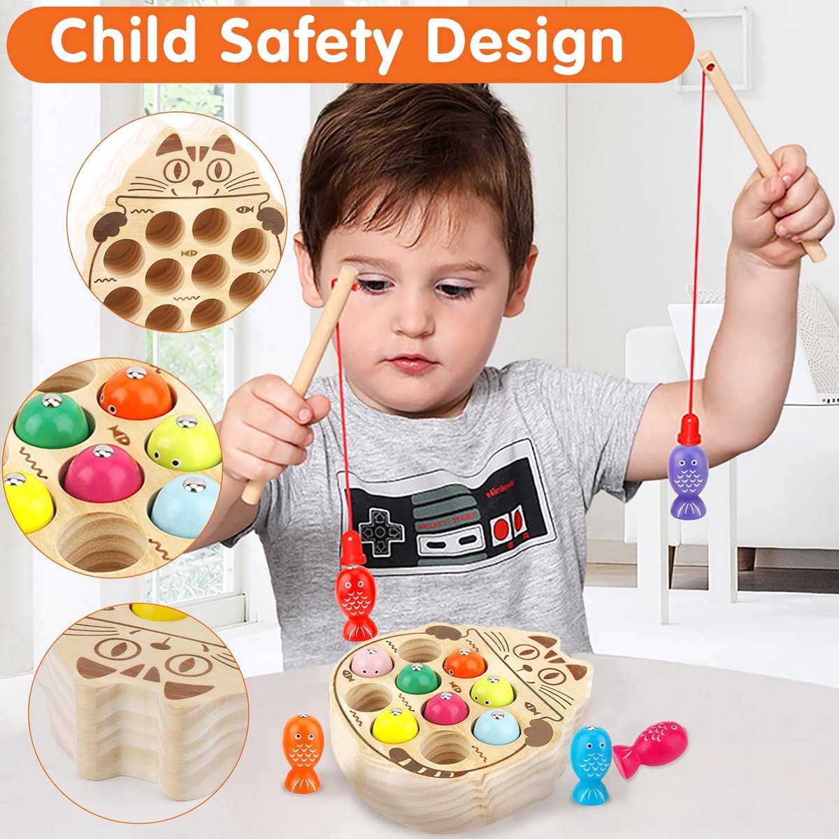 Bieco magnetisch visspel voor kinderen - vissen vissen - Montessori visspel voor peuters - houten visspel - magnetische hengel kinderen vissen speelgoed - vis met magneet speelgoed hengel magnetisch