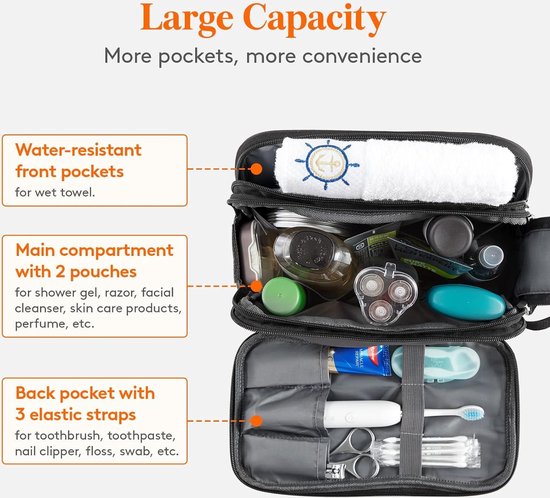 TRAVANDO ® Trousse de Toilette Flexi à Suspendre + Sac Transparent + 7