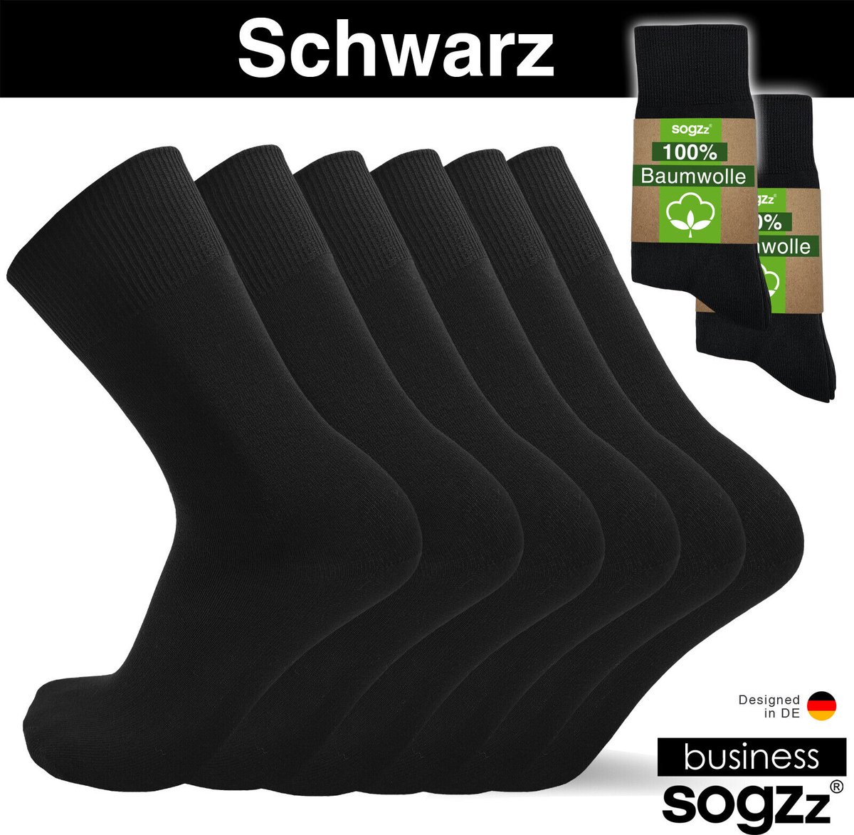 SOGZZ® 100% Katoenen - Business Sokken - 6 Paar - Zwart - Maat 39/42