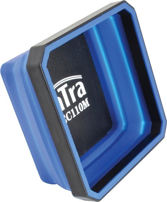 Bac magnétique bleu pliable, vide. Avec logo 'saTra S-EC110M'.