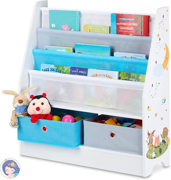 Relaxdays kinderkast, huisvorm, 5 vakken, hoog, voor boeken & speelgoed, HxBxD: 122 x 71 x 31 cm, speelgoedkast, wit