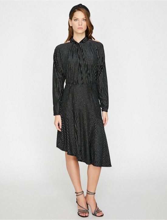 Koton Robe de soiree asymetrique noire a manches basses et robe de bal pour femme bol