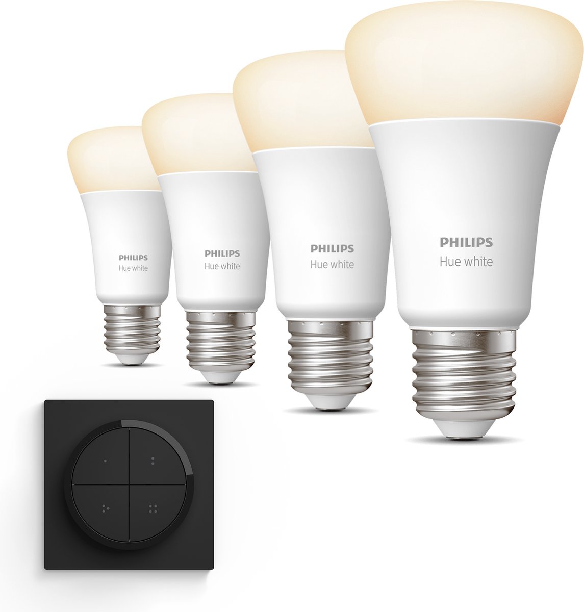 Philips Hue White E27 Uitbreidingspakket - Incl. Tap Dial Switch Zwart - 4 Hue Lampen