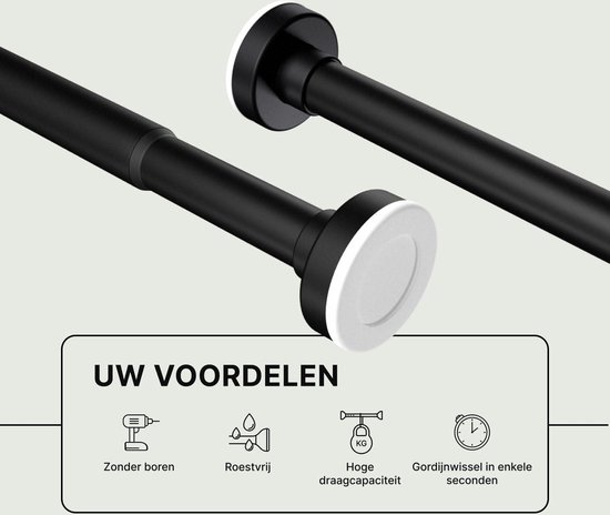 Intrekbare douchegordijnstang, uitschuifbaar van 40 tot 500 cm, zonder boren, gordijnroede, multifunctionele telescopische stang voor slaapkamer, bad en kast (paars, 360450 cm