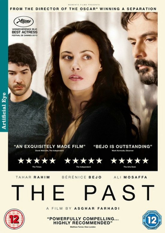 DVD-hoes met Bérénice Bejo in het midden, met Tahar Rahim links en Ali Mosaffa rechts. De titel 'The Past' staat prominent onderaan.