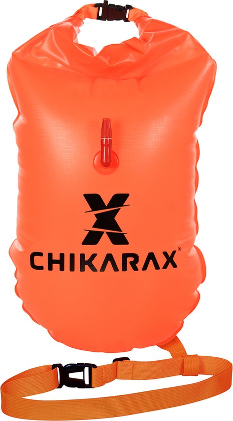 Foto: Chikarax zwemboei voor openwaterzwemmen zwem boei met drybag 28 liter nakano 1 0 neon oranje