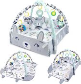 Bol.com Multifunctioneel Speelkleed Baby + Buikligtrainer - Babygym met AANPASBARE WANDEN - Speelmat met Boog - Incl. 20 Ballen ... aanbieding