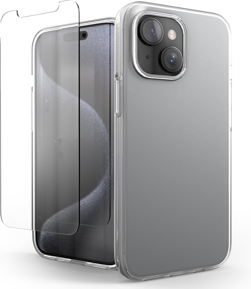 Nuvex Telefoonhoesje Doorzichtig Geschikt voor Iphone 15 Hoesje Transparant Met Screenprotector Beschermglas