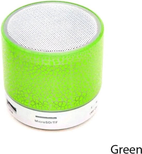 Bluetooth mini speaker groen met LED, draagbaar, SD/USB, FM radio, handsfree bellen, 5W, 5 uur batterij