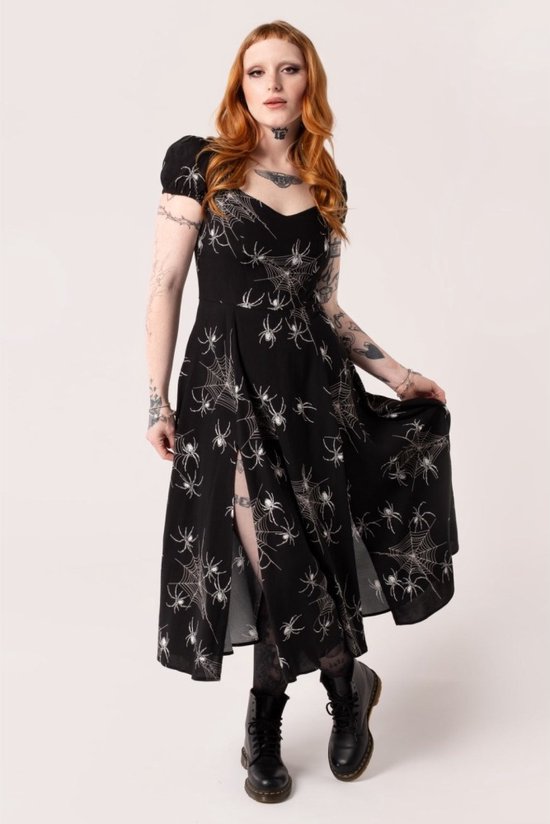 Hell Bunny Grungy Spider Dames Medium-lengte jurk - zwart/wit - L